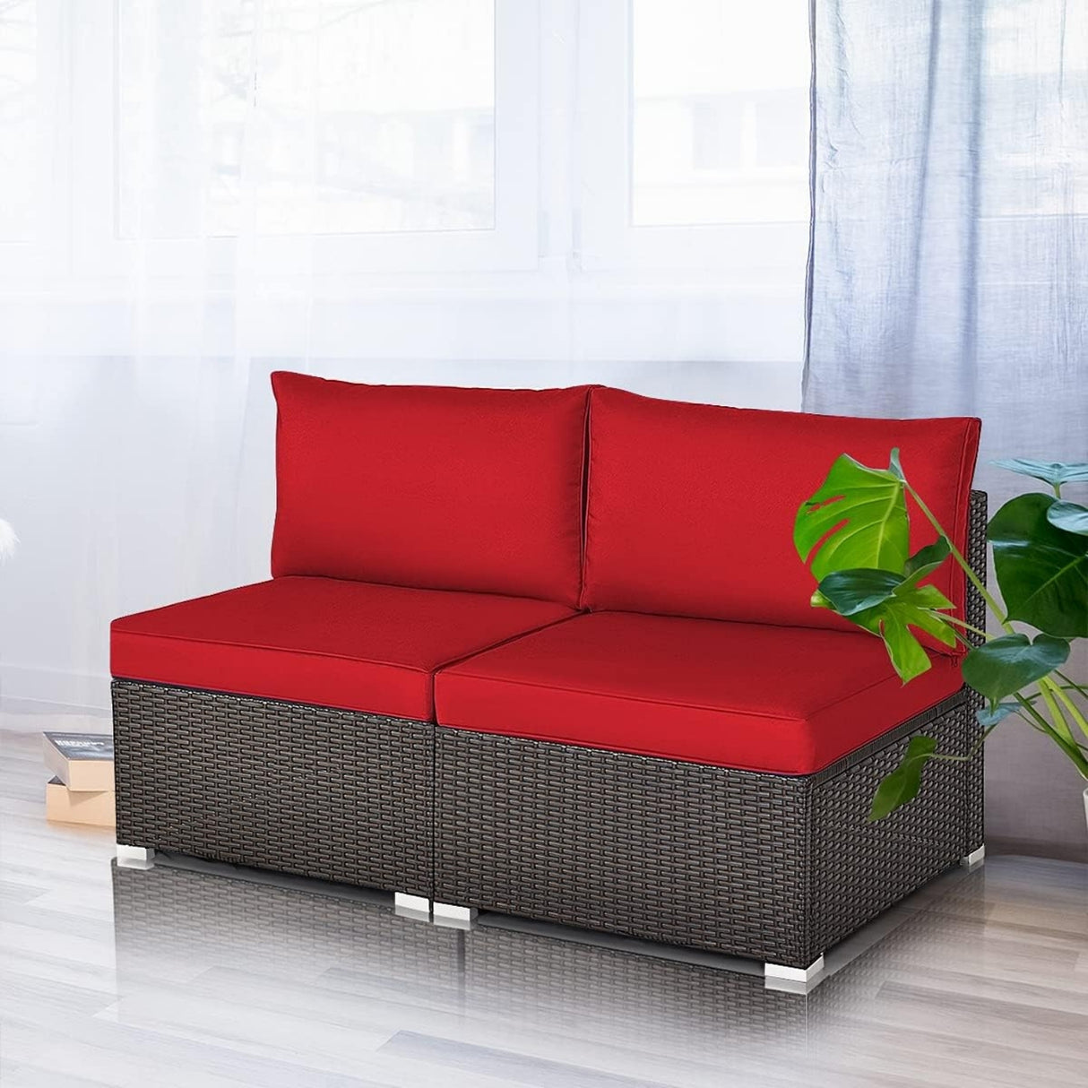 2-Piece Outdoor Wicker Armless Sofa