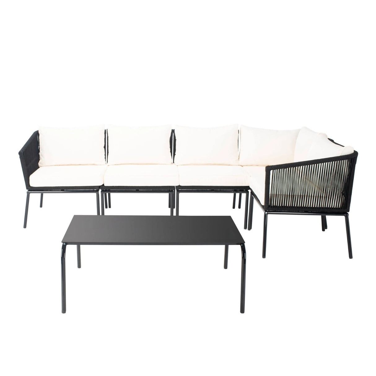 Outdoor Black Rope L-Shape All Weather Sectional Sofa Set