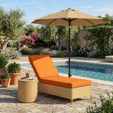 Outdoor Wicker Rattan Lounger Set of 2 with Patio Umbrella (Beige & Orange)