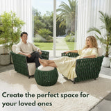 Outdoor Rope 3-Piece Patio Sofa Set (Green & Off-White)