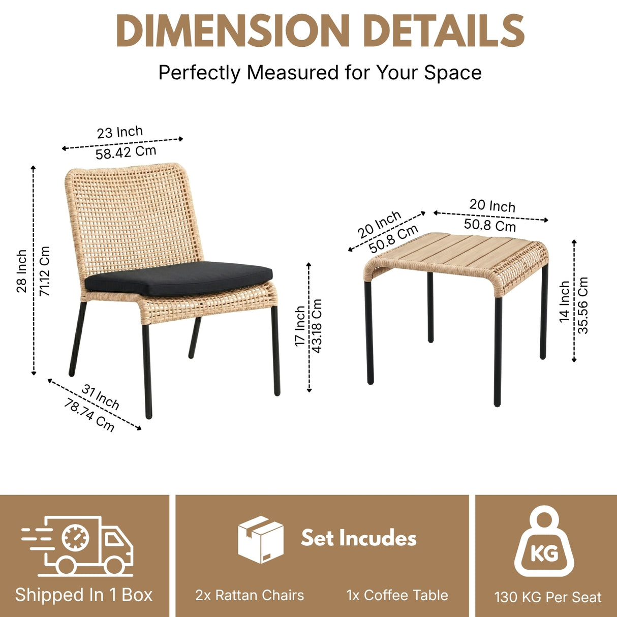 Outdoor Wicker 3-Piece Patio Furniture Set with Wooden Top Table