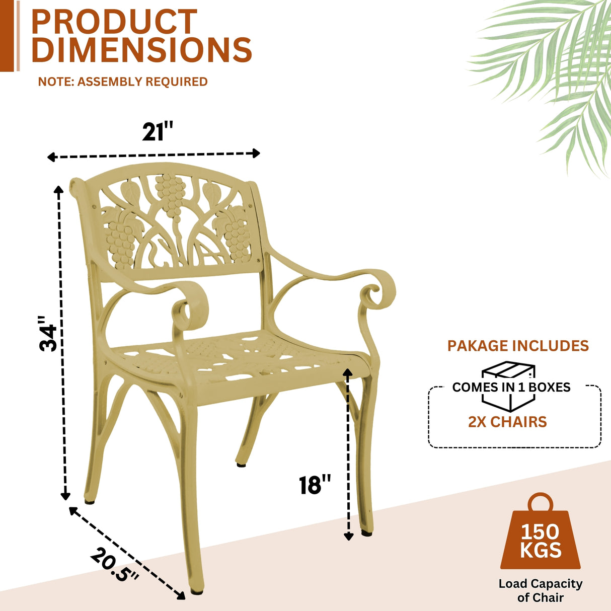 Outdoor Cast Aluminum 2 Chairs Patio Bistro Set (Beige)