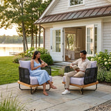 Premium All-Weather Outdoor Rope Sofa Chairs Set (Black & Off-White)