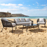 4-Piece Outdoor Rope Patio Sofa Set (Black & Off-White)
