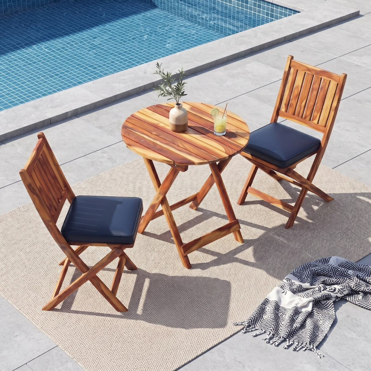 Acacia Wood Foldable Outdoor Bistro Set – 2 Chairs & Round Table