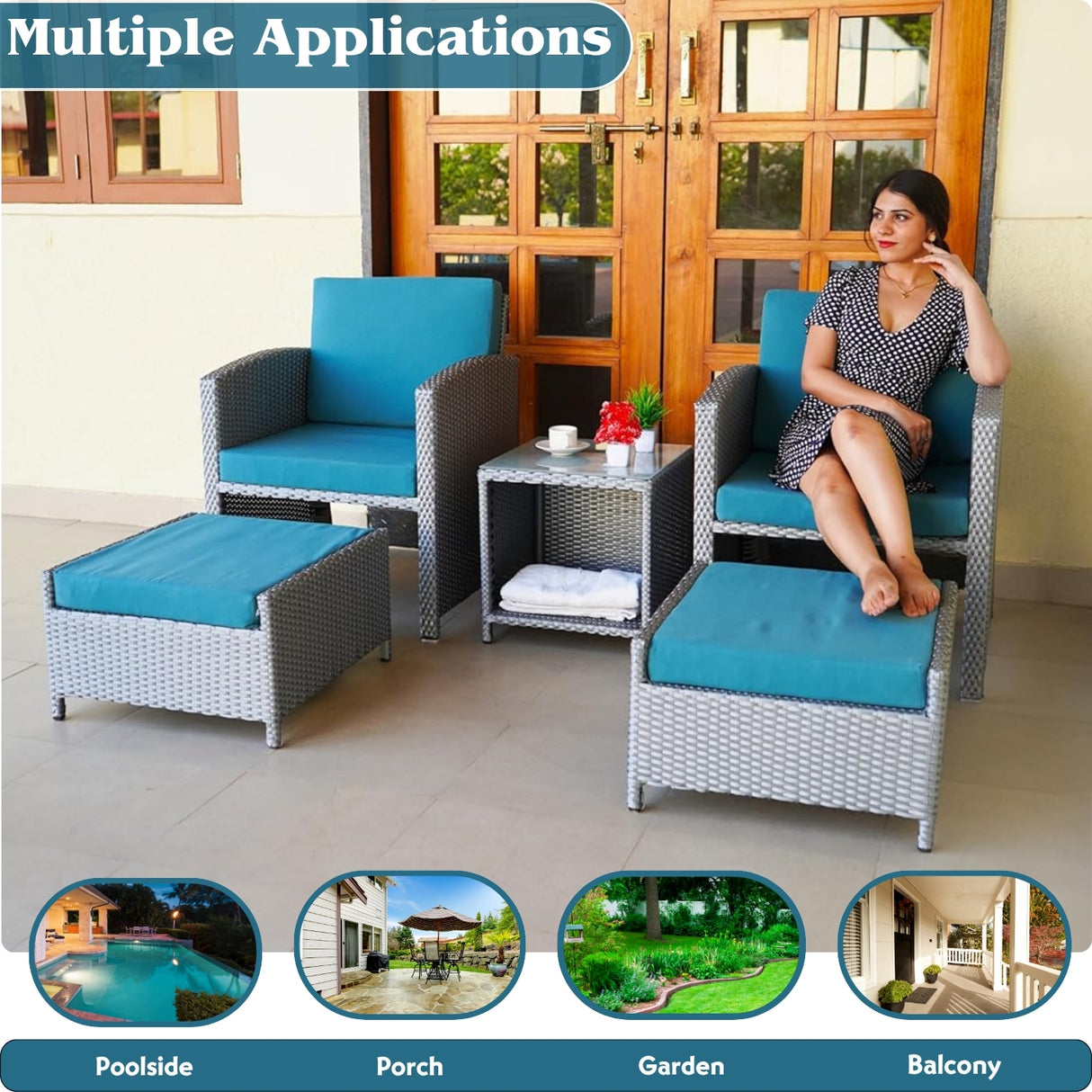 Outdoor 5 Piece Patio Wicker All Weather Sectional Furniture Set