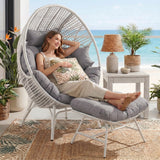4-Piece Outdoor Wicker Egg Chair Set with Ottomans (White & Grey)