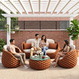 Outdoor Rope 5-Seater Sofa Set with Glass Top Center Table (Brown & Off-White)