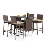 5-Piece Outdoor Rattan Wicker Bar Set with Wicker Top Table