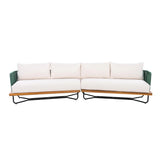 Outdoor Rope Sofa Set with Wooden Base & Teak Finish Coffee Table (Green & Off-White)