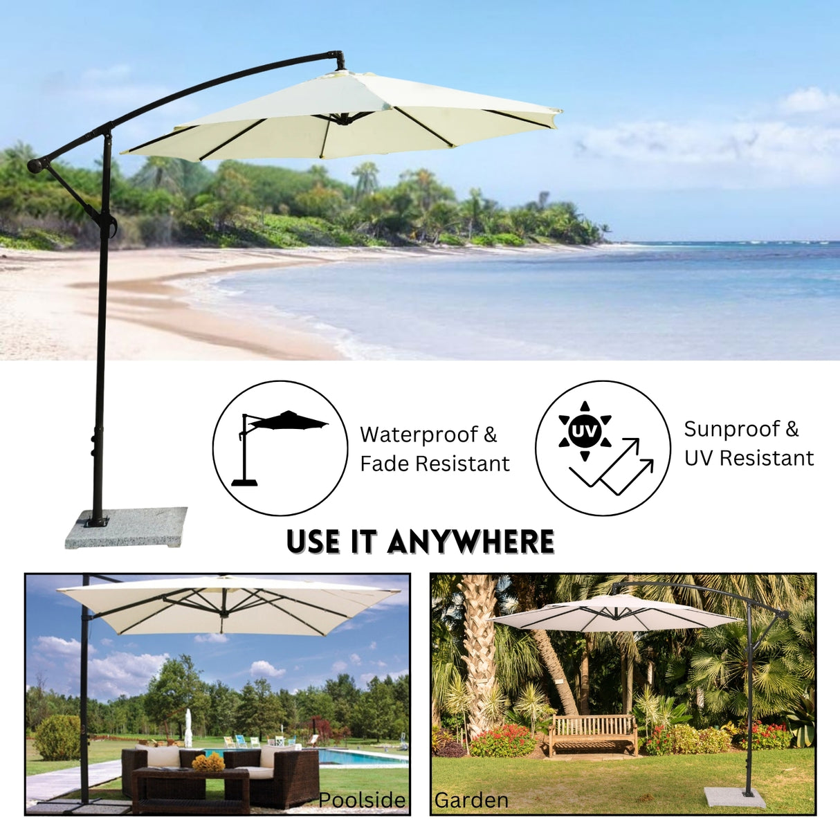 9 Ft Outdoor Offset Cantilever Patio Umbrella with Marble Base