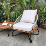 Outdoor Rope 3-Piece Patio Set With Wooden Top Table