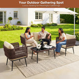 Outdoor Rope 4 Seater Conversation Furniture Set (Brown & Cream)
