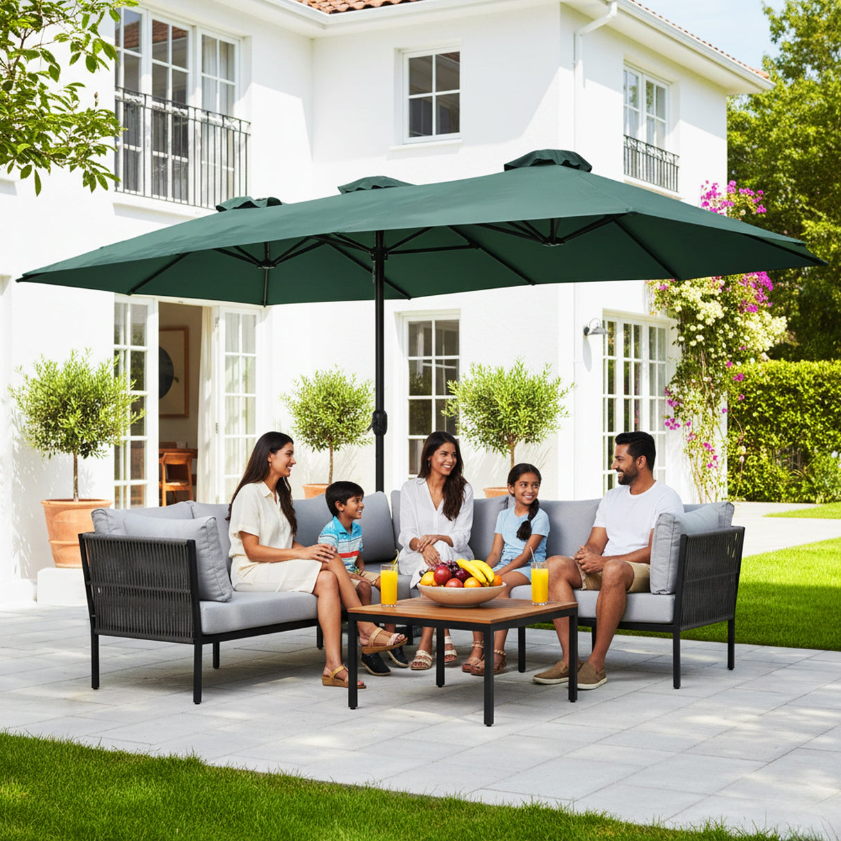 15FT Double-Sided Outdoor Patio Umbrella with Granite Base (Green)