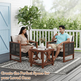 Outdoor Wicker 3-Piece Patio Furniture Set with Solid Wooden Frames (Dark Brown & White)