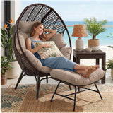 4-Piece Outdoor Wicker Egg Chair Set with Ottomans (Dark Brown & Cream)