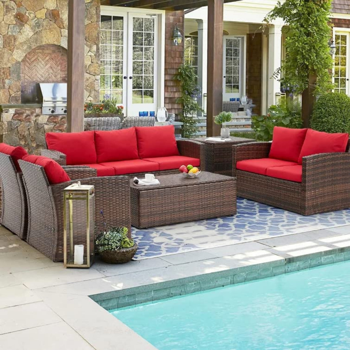Outdoor 7-Seater Wicker Sectional Sofa Set