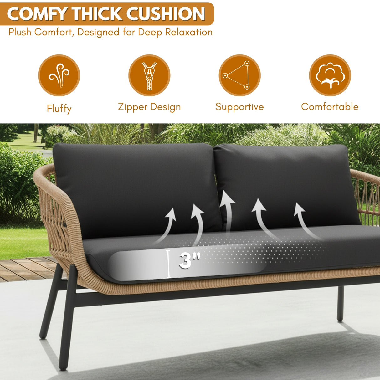 Outdoor 4 Seater Rope Conversation Sofa Set