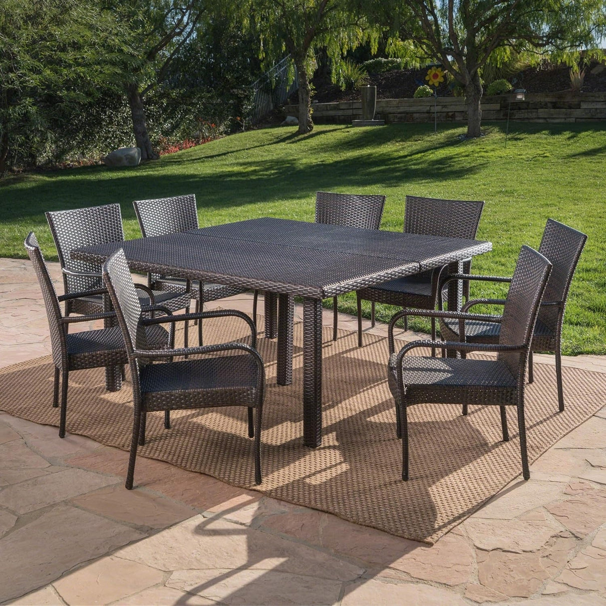 9-Piece Outdoor Stacking Wicker Square Dining Set