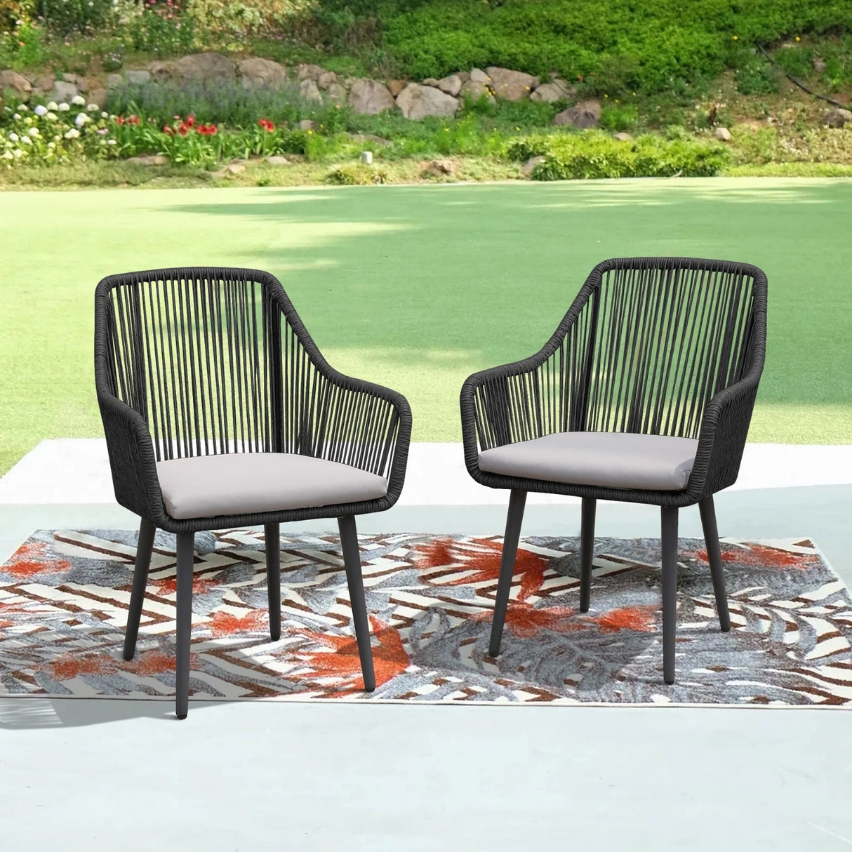 2-Piece Outdoor Rope Patio Dining Chairs