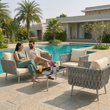 4-Piece Outdoor Rope Sofa Set With Glass Top Table (Grey & Cream)