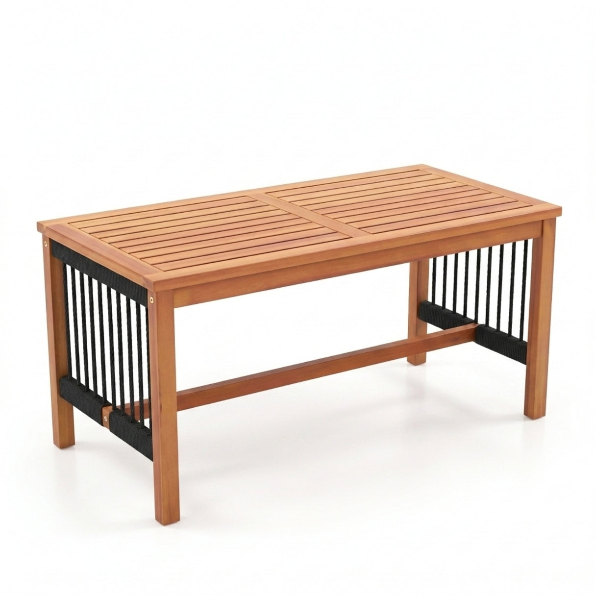 Outdoor Rope & Teak Wood 4-Piece Sofa Set (Black & White)