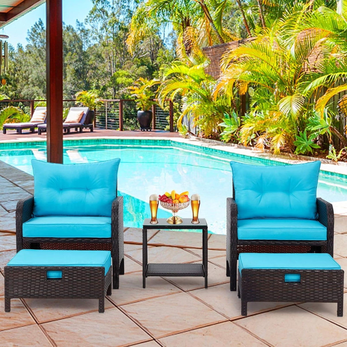 Outdoor 5 Piece Patio Wicker Furniture Set