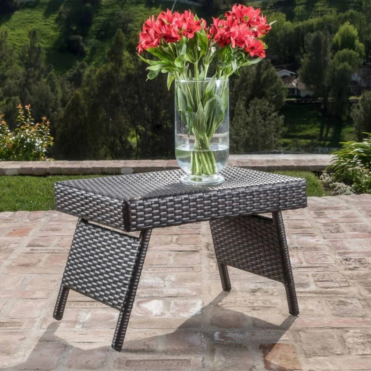Outdoor All-Weather HDPE Wicker Rattan Sunlounger Recliner with Side Table