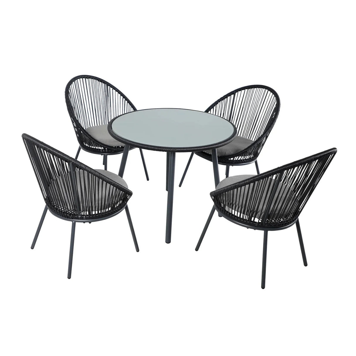 5-Piece Outdoor Patio Dining Set with Rope Chairs & Glass Top Table
