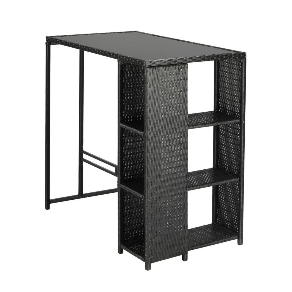 5-Piece Outdoor Rattan Wicker Bar Set with Glass Top Table