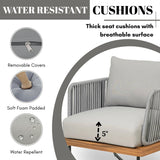 Outdoor 6-Piece Rope Woven Conversation Sofa Set with Wooden Top Table