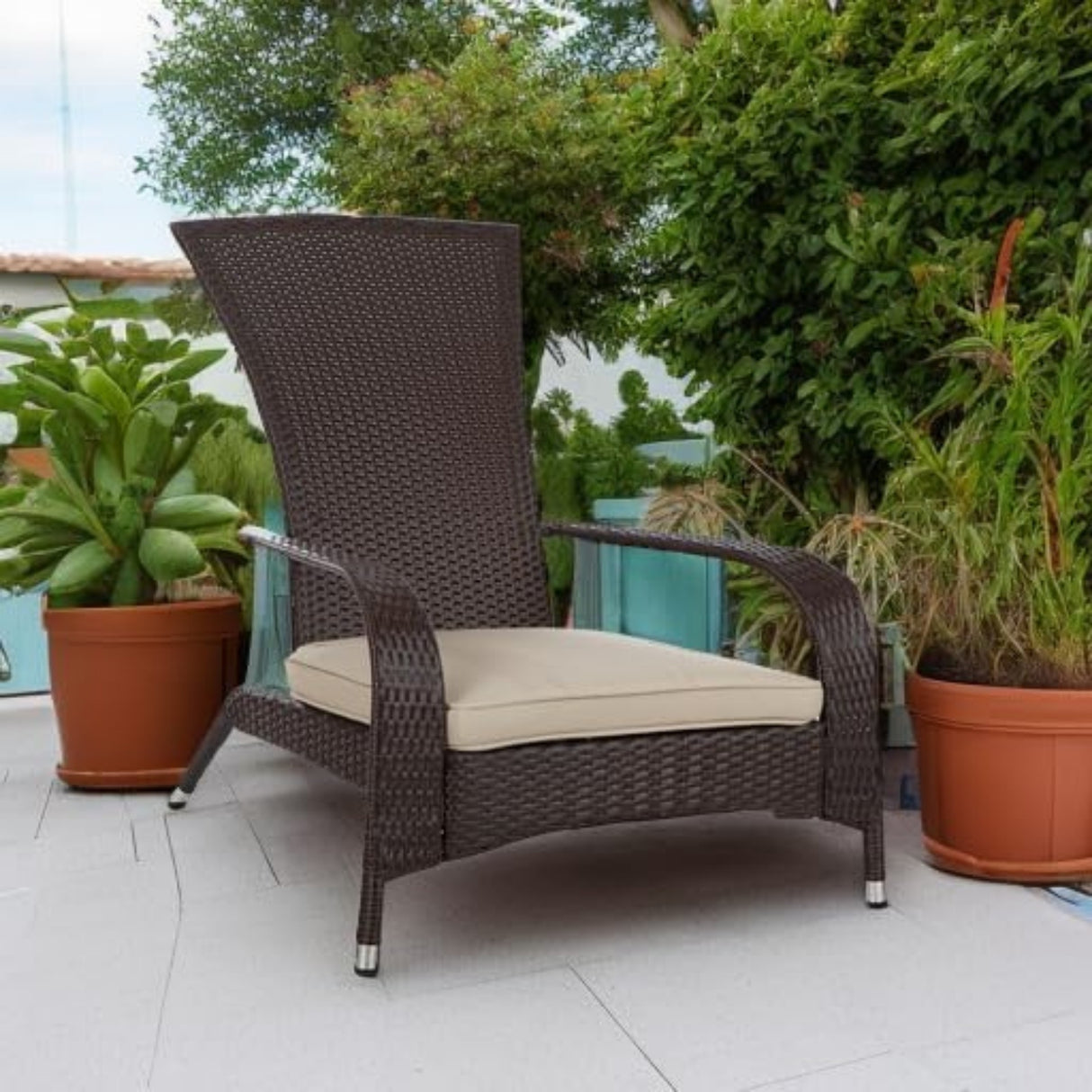 1-Piece Outdoor Wicker Single Seater Adirondack Style Armchair