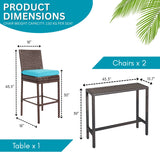 All-Weather Rattan Wicker Bar Set with High-Top Outdoor Table & Chairs
