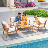 Outdoor Teak Wood 4-Piece Sofa Set with Slatted Center Table
