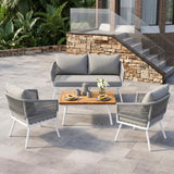 Outdoor Rope Sofa Set with Wooden Top Center Table (Grey)