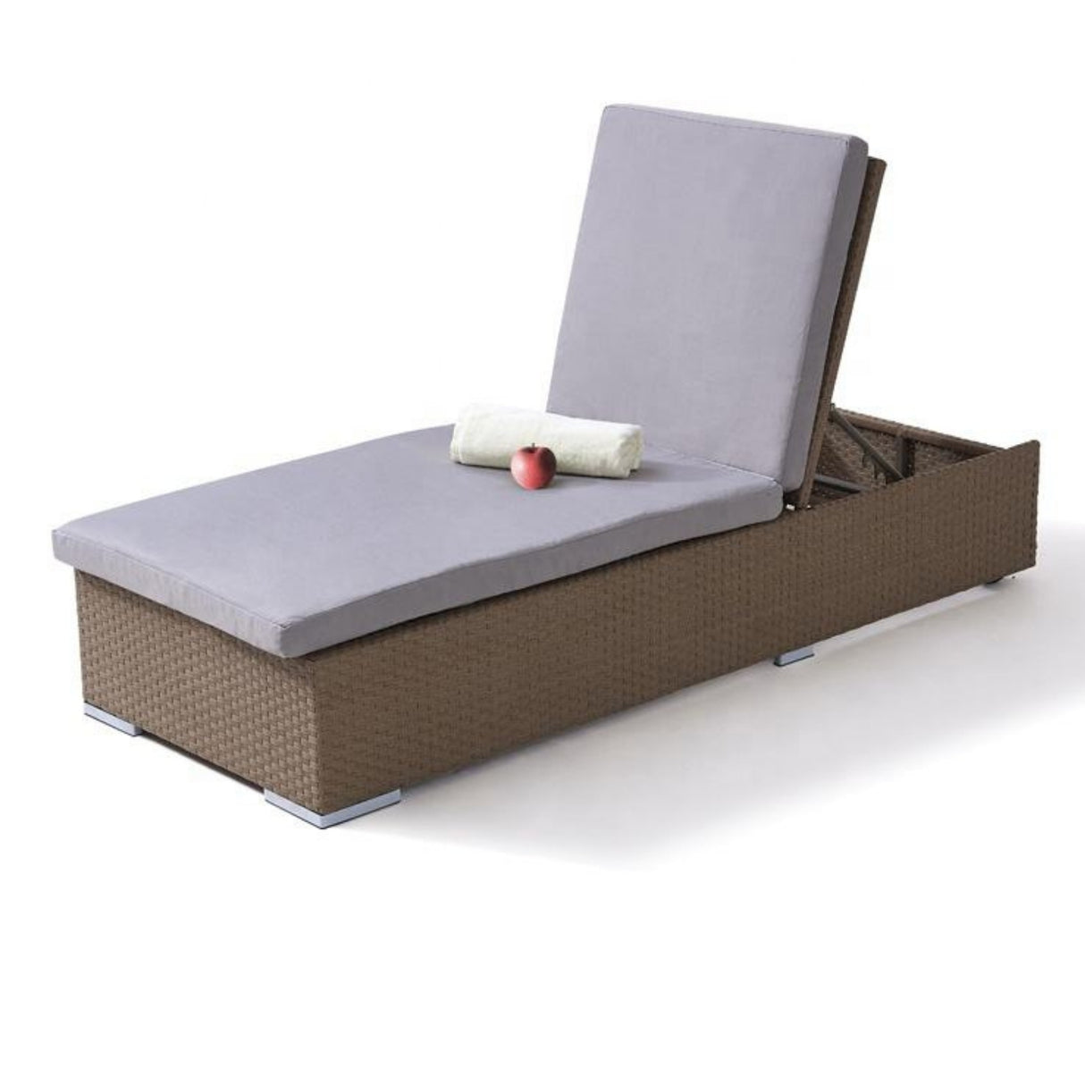 Outdoor All-Weather Rattan Wicker Lounger (Beige & Grey)