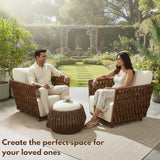 Outdoor Rope 3-Piece Patio Sofa Set (Brown & Off-White)