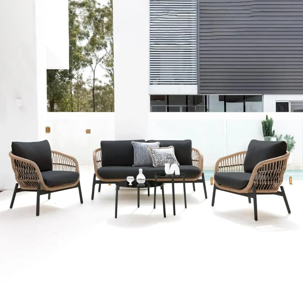 Outdoor 4 Seater Rope Conversation Sofa Set