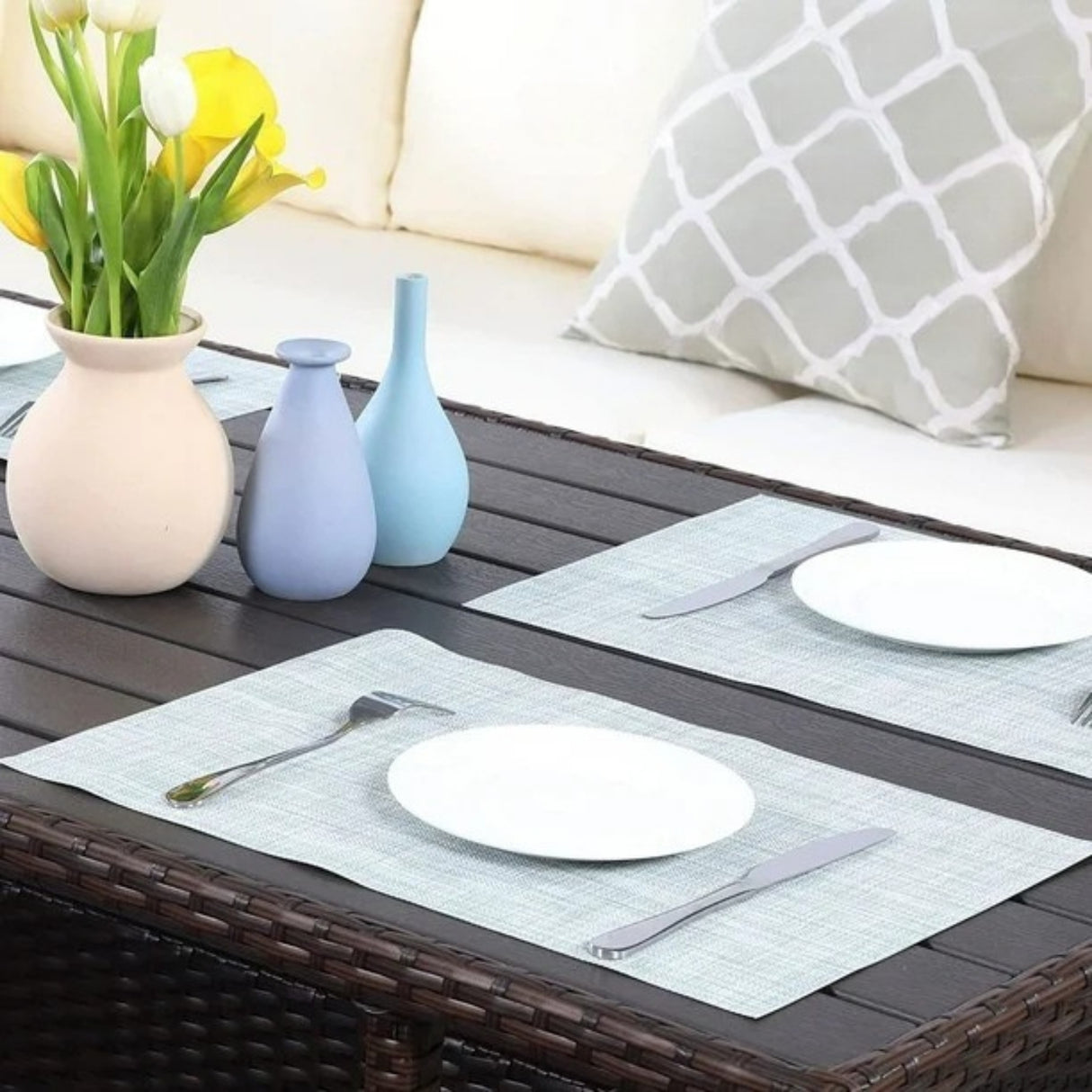6-Pieces L-Shape Patio Rattan Dining Set