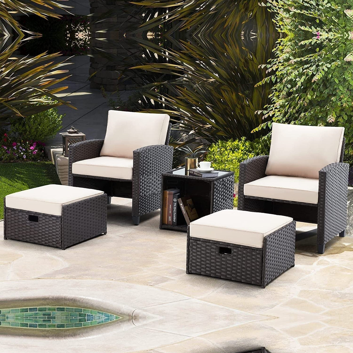 5 Piece Outdoor Patio Wicker Furniture Set