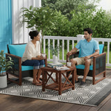Outdoor Wicker 3-Piece Patio Furniture Set with Solid Wooden Frames (Dark Brown & Sky-Blue)
