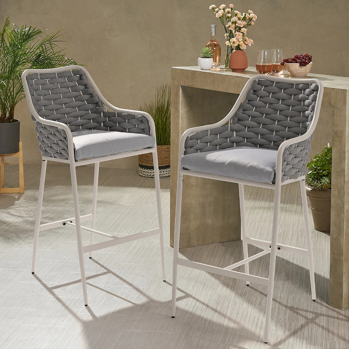 2-Piece Outdoor Rope Bar Chairs – Stylish Comfort Built to Last