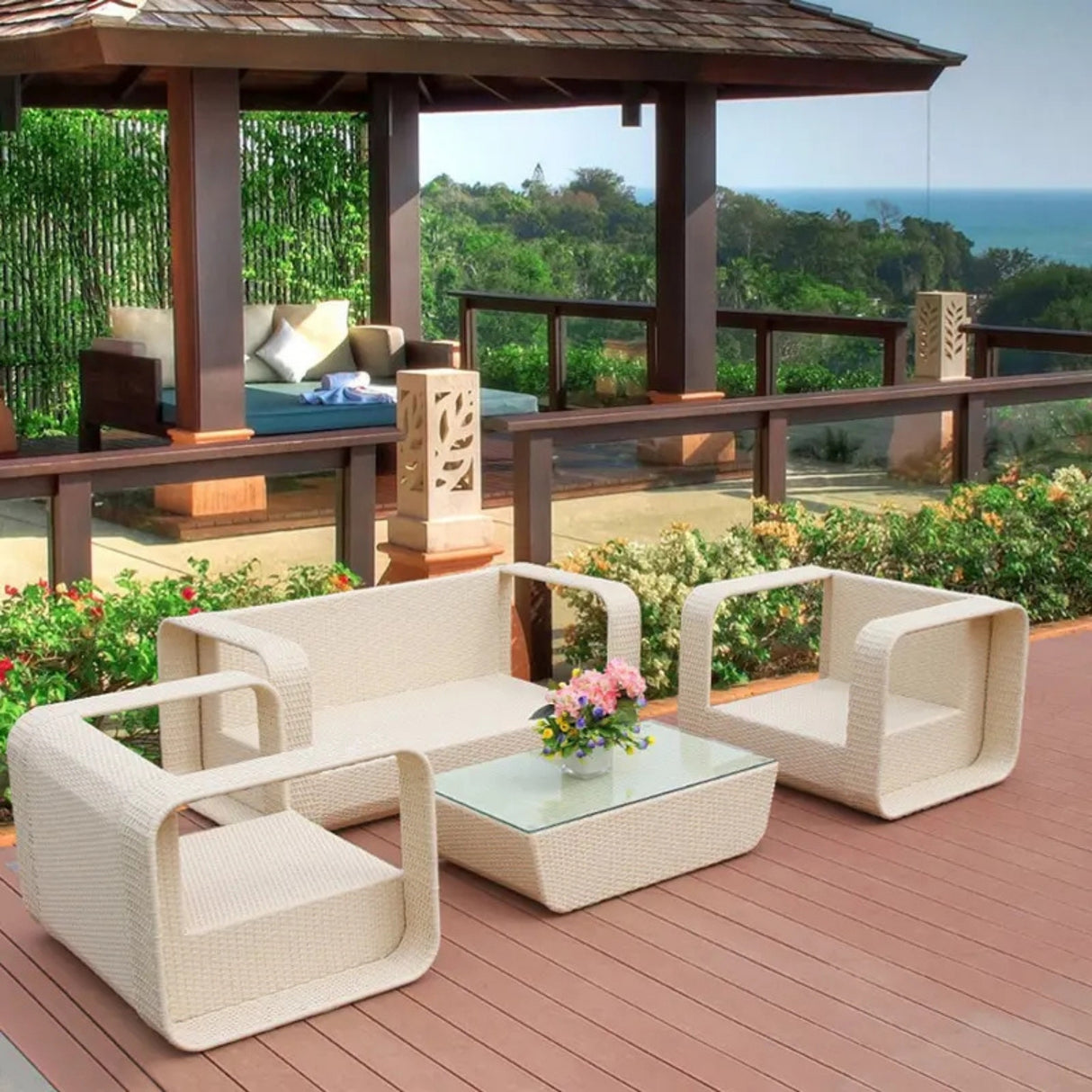 4-Piece Outdoor Rattan Wicker Patio Sofa Set