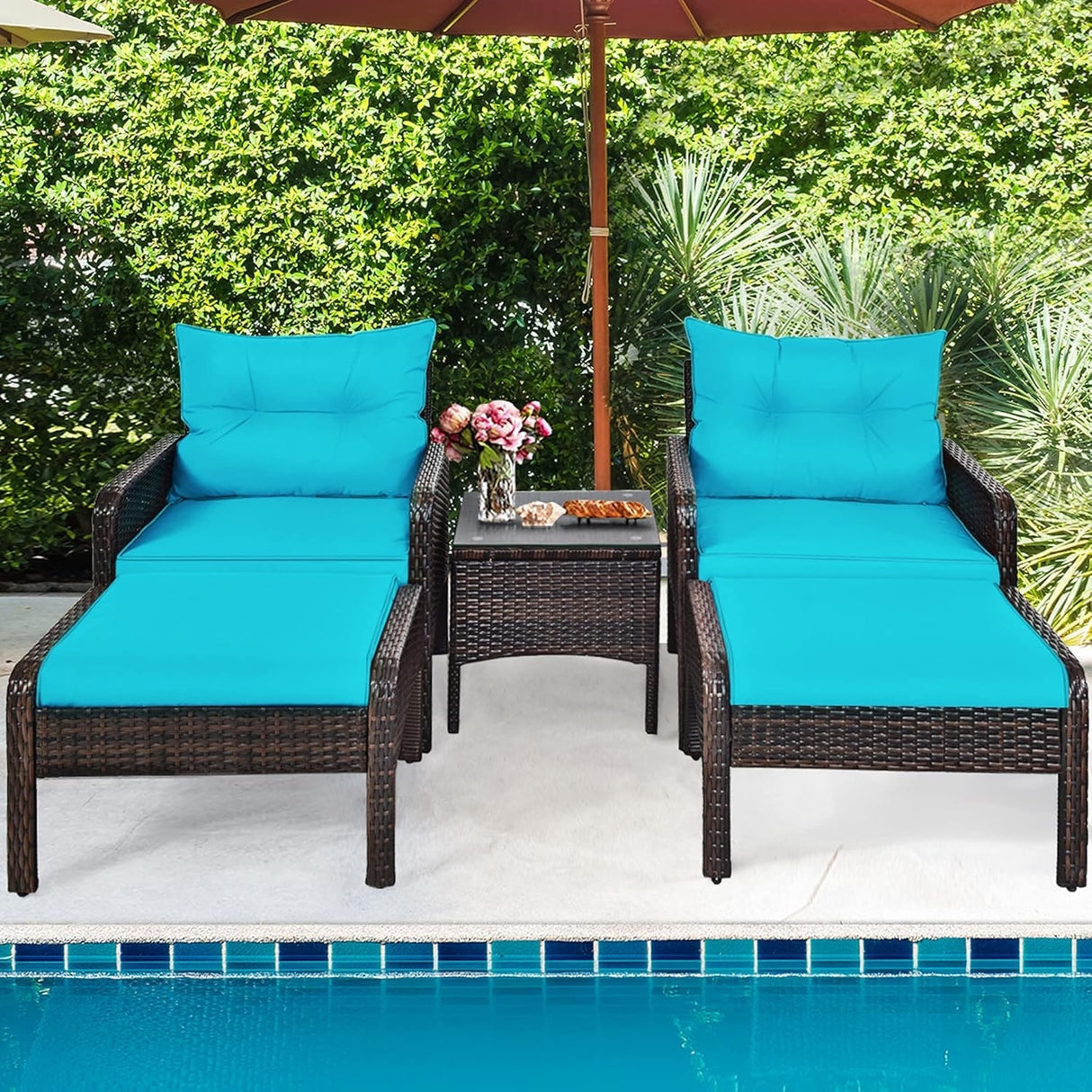 Outdoor Wicker 5-Piece Patio Sofa Set