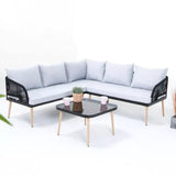 L-Shape 5 Seater Outdoor Patio Rope Conversation Set with Table