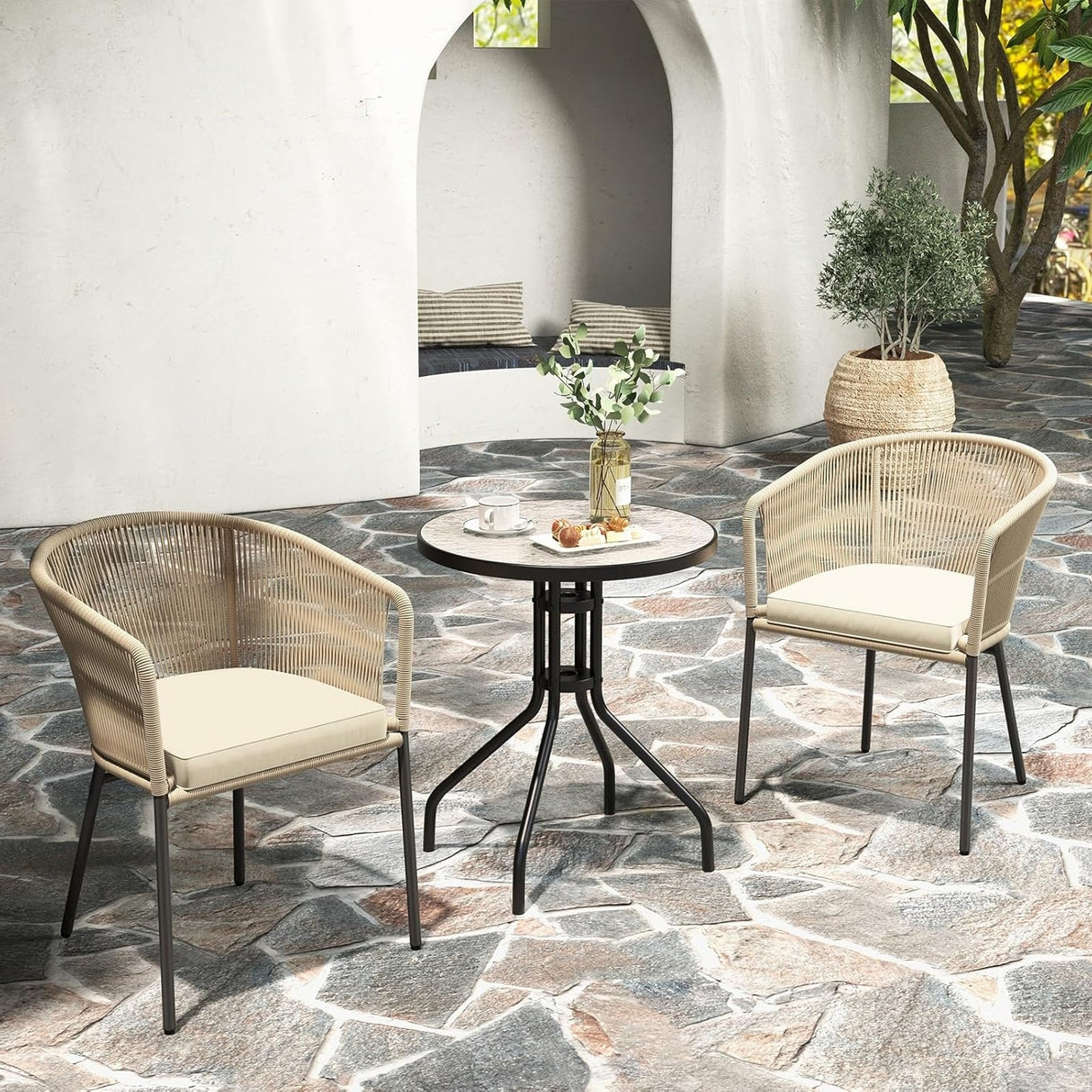 2-Piece Outdoor Rope Patio Dining Chairs