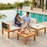 Outdoor Teak Wood & Rope L-Shape Sofa Set (Black & White)