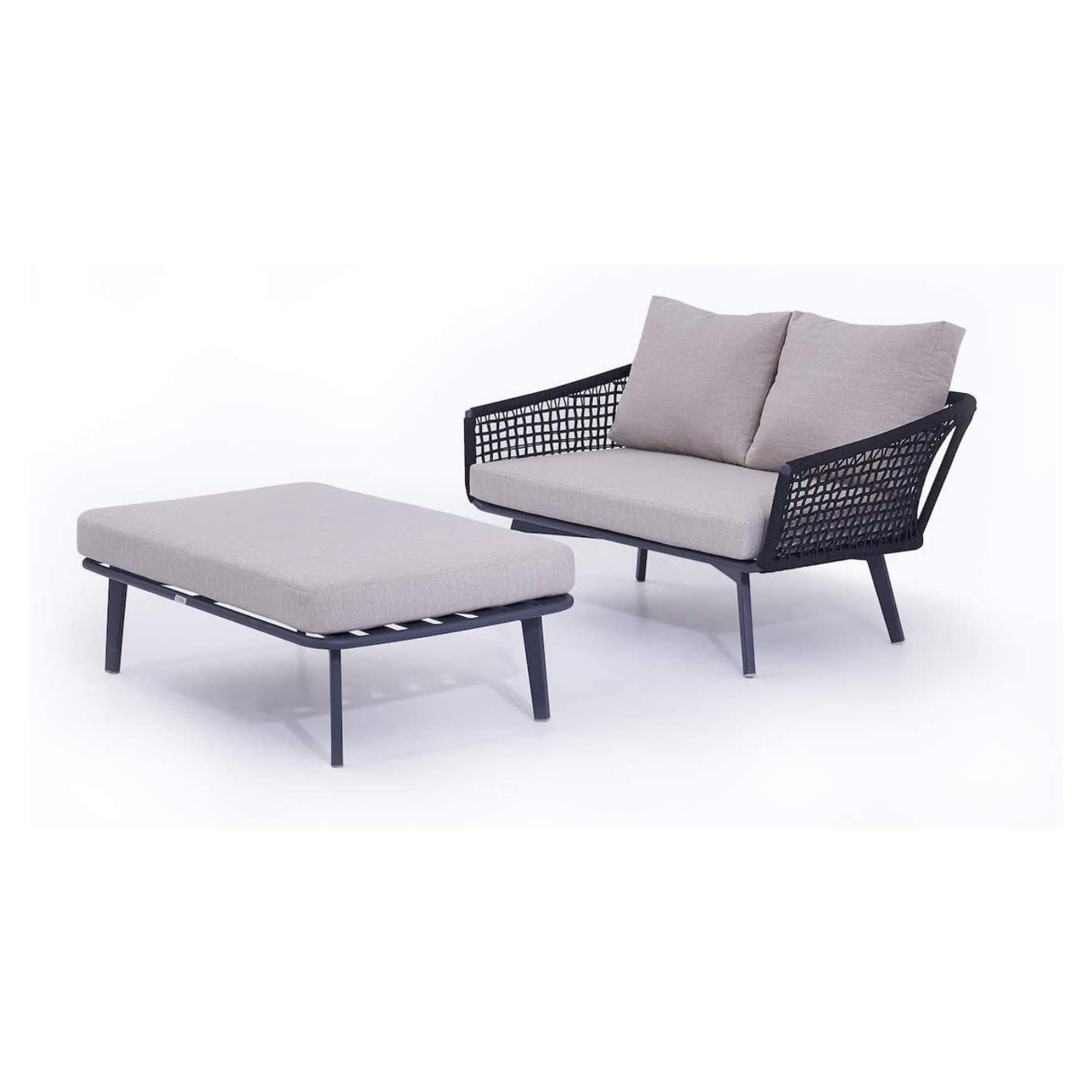 2-Piece Outdoor Rope Loveseat Sofa With Ottoman