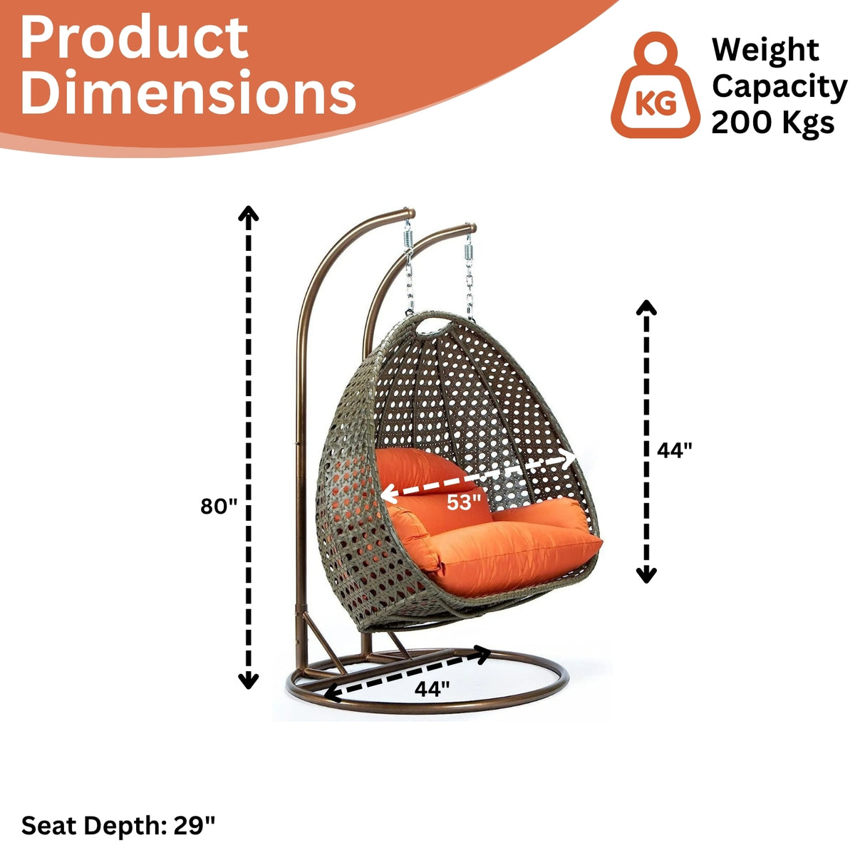 Double Seater Hanging Swing Chair (Dark Brown/Orange)