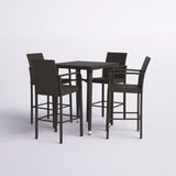 5-Piece Outdoor Rattan Wicker Bar Set with Wicker Top Table